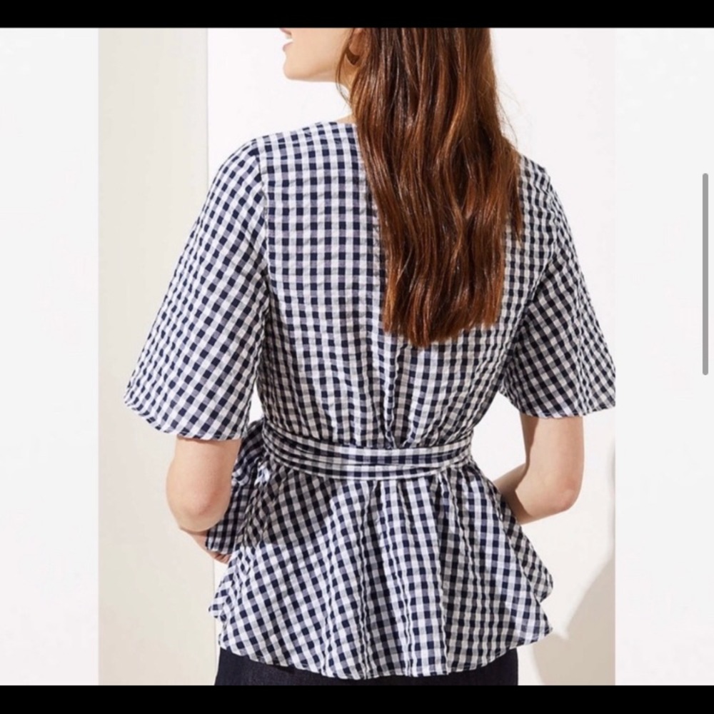 Loft wrap front striped gold and white blouse - Picture 15 of 16